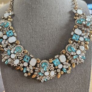 Statement Crystal Bib Necklace in Aqua and White